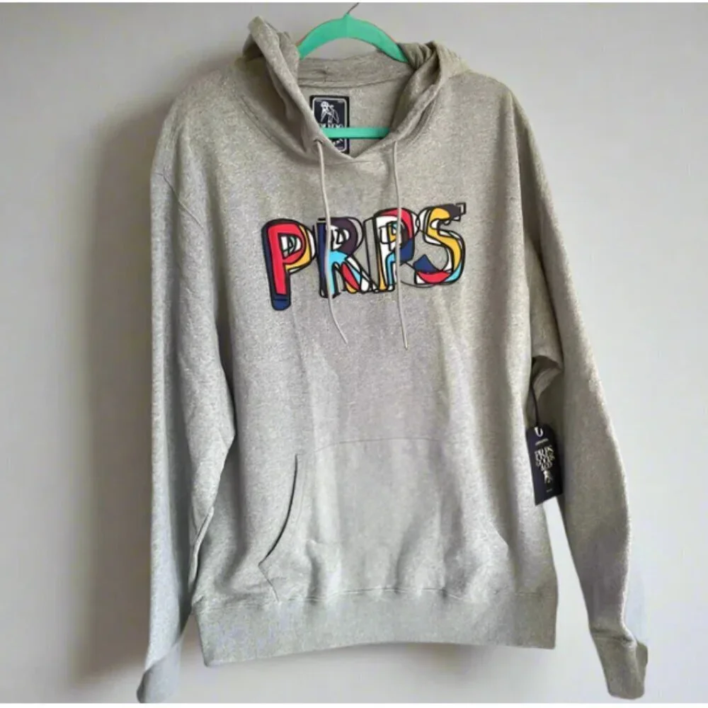 Prps Hoodie Mens Medium Gray Sweatshirt Pullover Logo Pockets Sweater - Picture 1 of 5